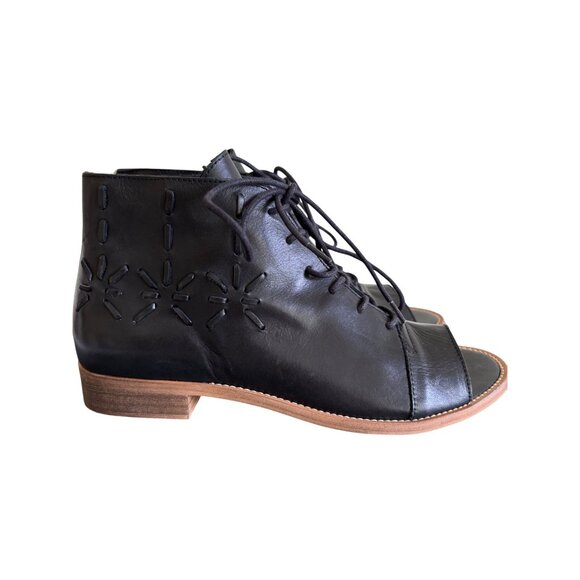 Coolway Leather Open-Toe Lace-Up Ankle Boots With Floral Cutouts Womens - Picture 9 of 14